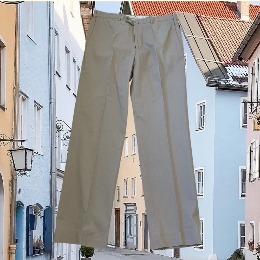 Ermenegildo Zegna Casual Khaki Trousers, 100% Cotton, Elegant Casual, Mens Sz 36